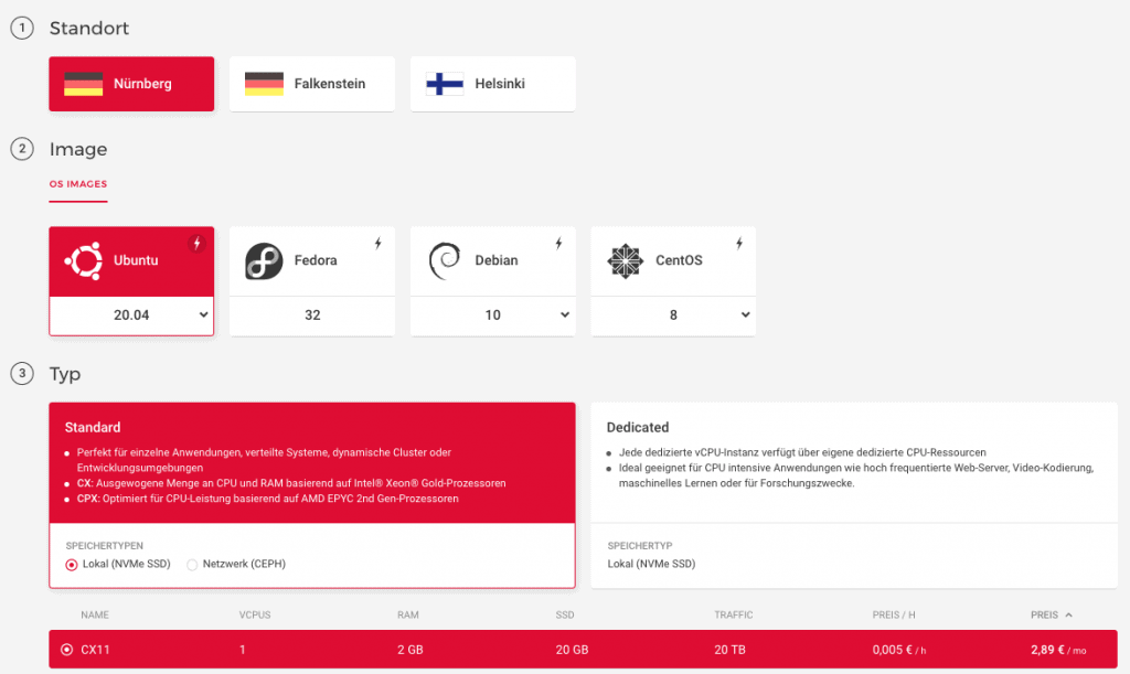Hetzner cloud server erstellen
