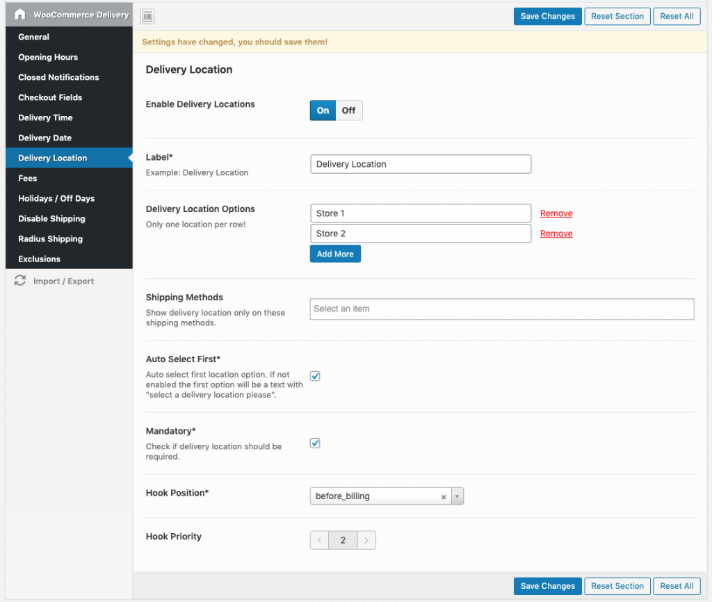 Lieferorte hinzufügen