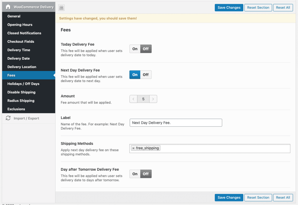 heute oder am nächsten Tag Liefergebühren anwenden