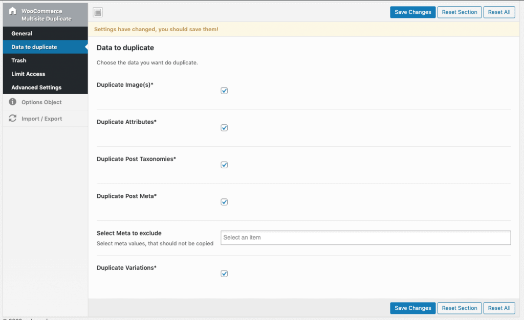 konfigurieren, welche Daten Sie duplizieren sollen