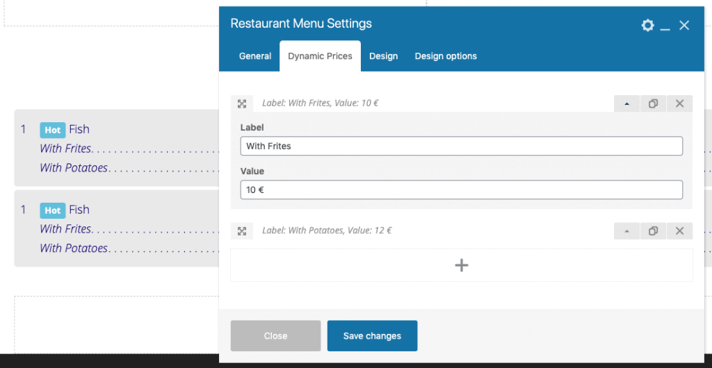dynamische vc-restaurantmentmenü-preise