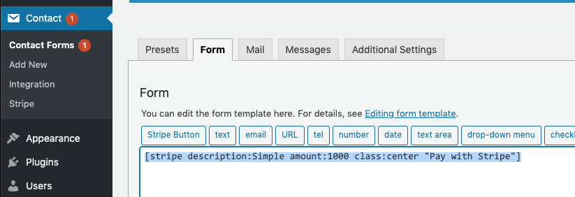 Beispiel Streifen-Button-Tag im Kontaktformular 7