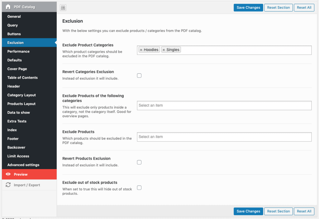 exclude product categories or products