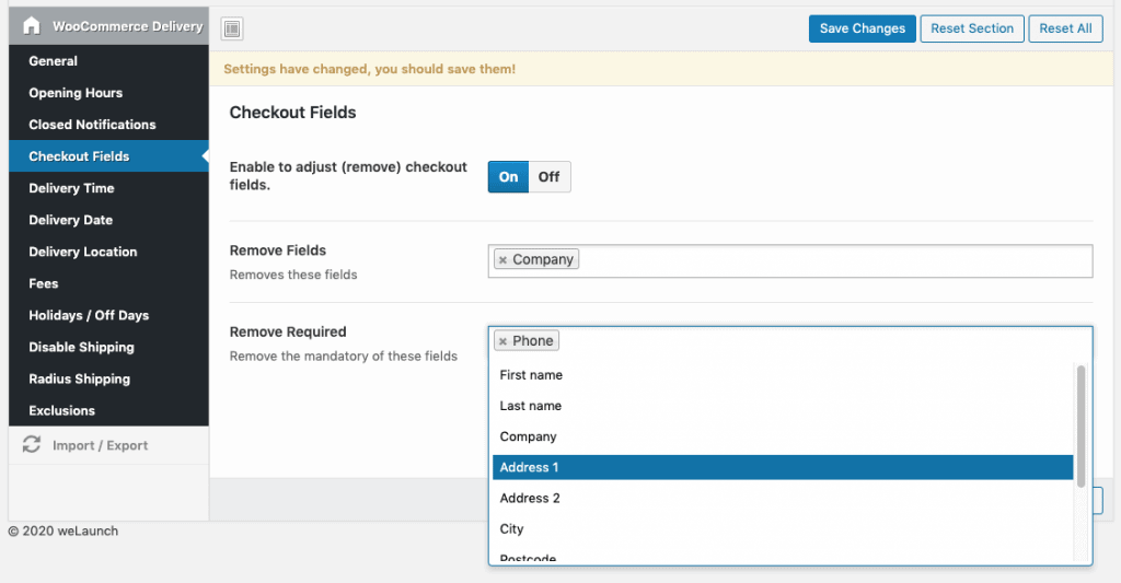 Entfernen und Ändern von Checkout-Feldern