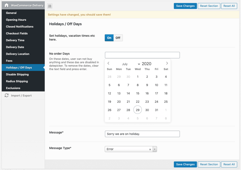 Feiertage und arbeitsfreie Tage festlegen