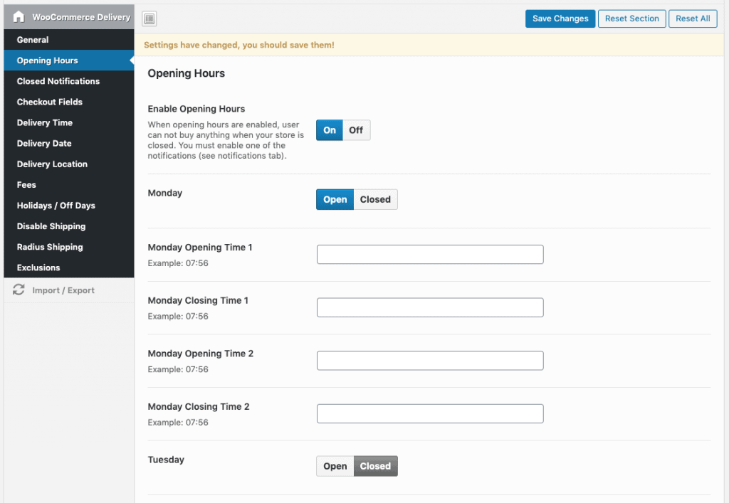 Öffnungs- und Schließzeiten festlegen