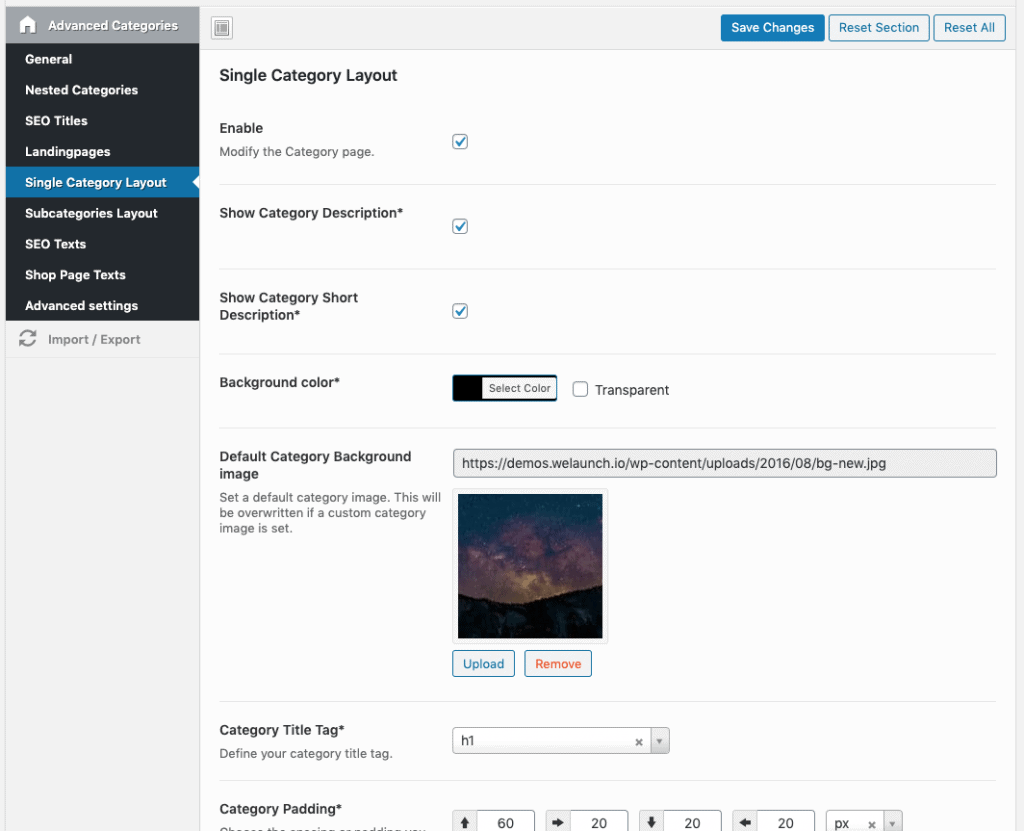 single category layout options