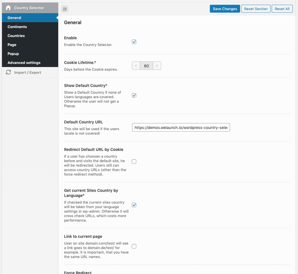 wordpress länderauswahl allgemeine einstellungen