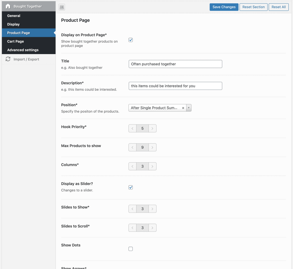 gemeinsam gekaufte Produkte auf der Produktseite anzeigen