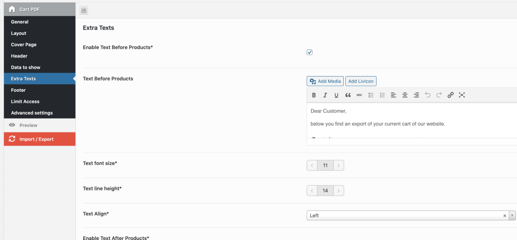 zusätzliche Texte für den Warenkorb pdf