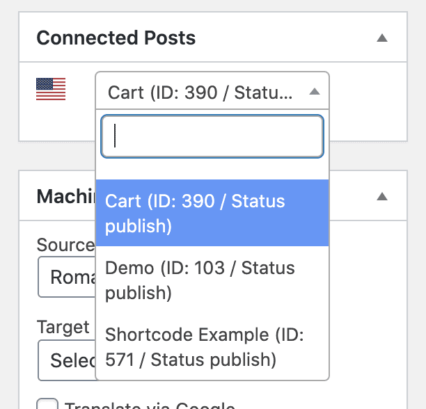 einen Beitrag mit einem übersetzten Beitrag verbinden