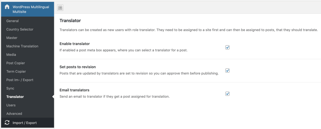 Einstellungen für das Benutzer-Plugin des Übersetzers