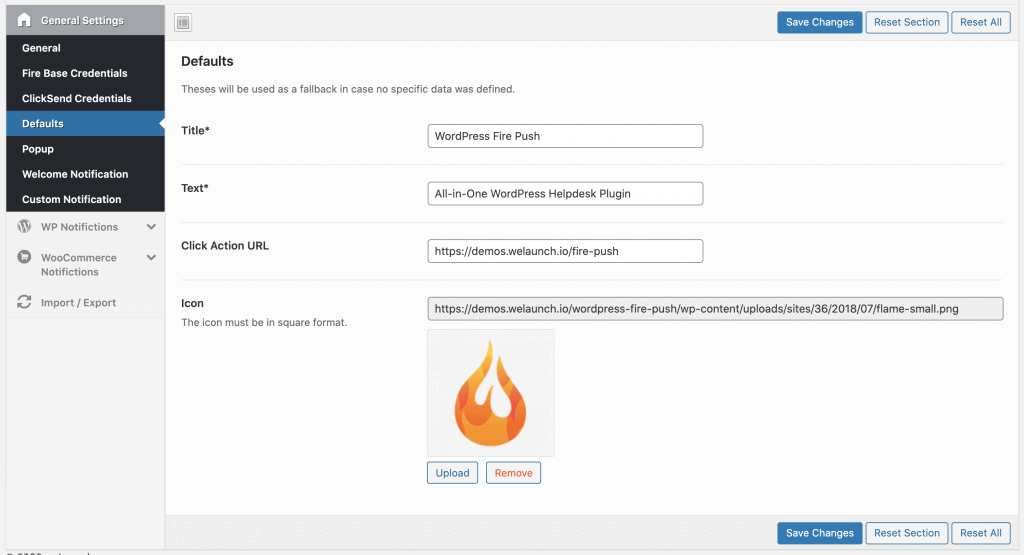 Standard-Push-Benachrichtigungsoptionen