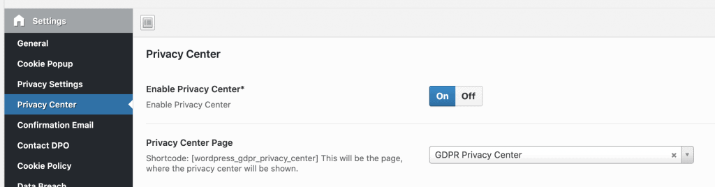 Datenschutz-Center-Optionen