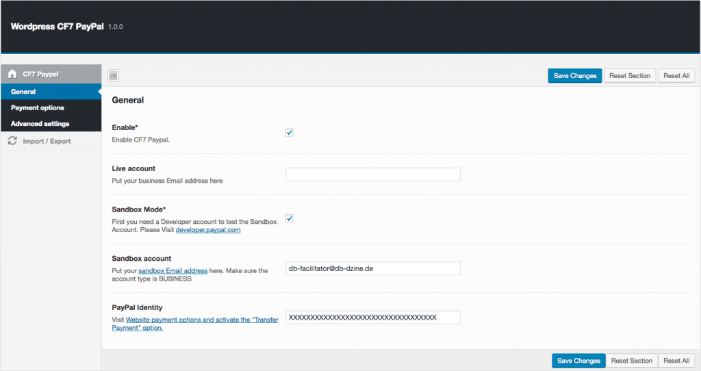 cf7 paypal general settings