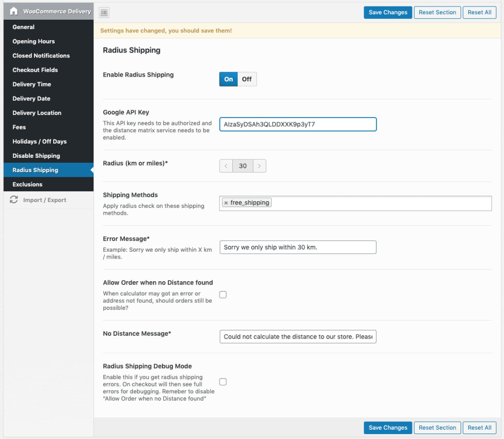configure radius shipping