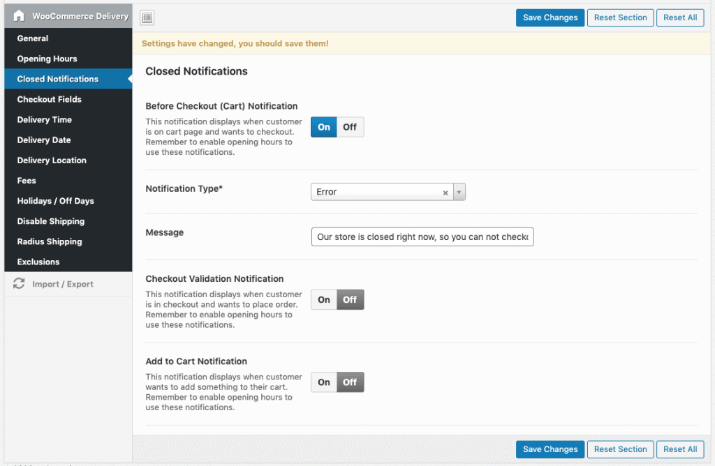 configure store closed notifications