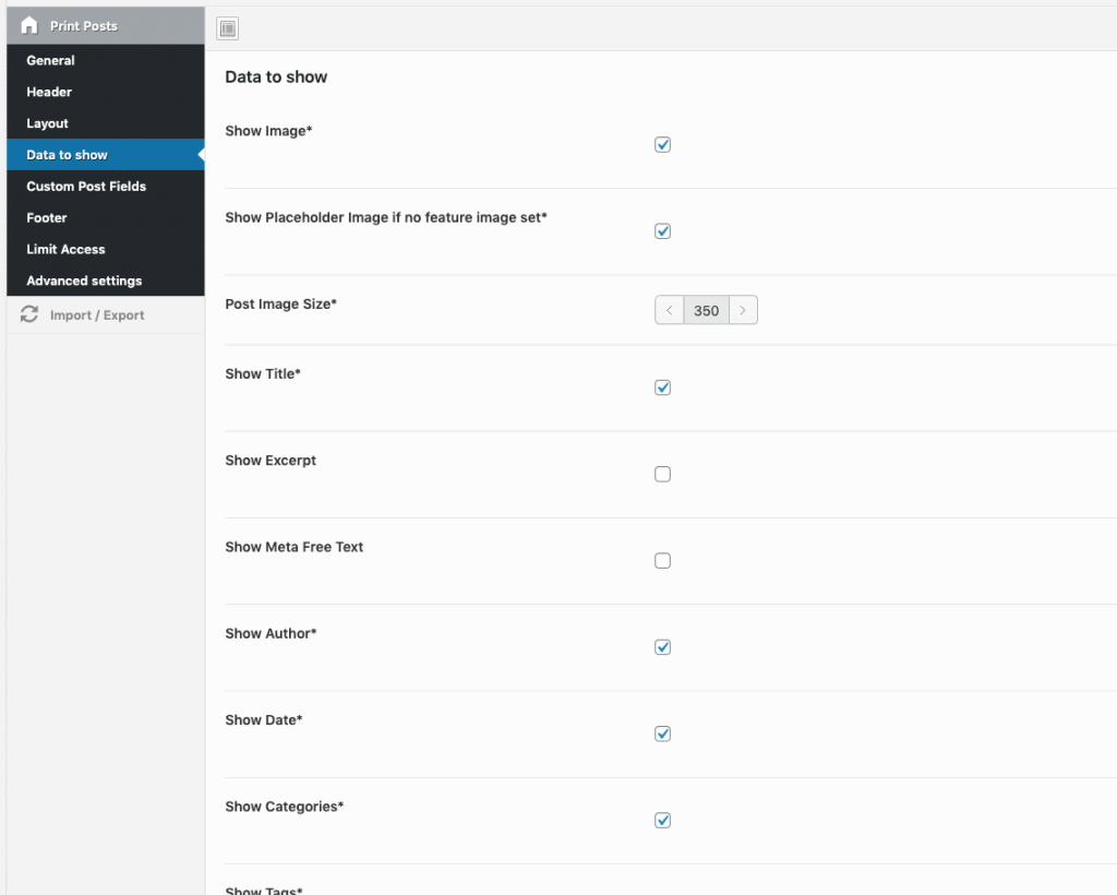 configure what data you want to show