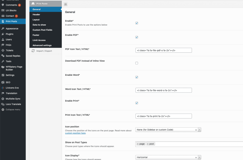 enable WordPress print posts pdf plugin