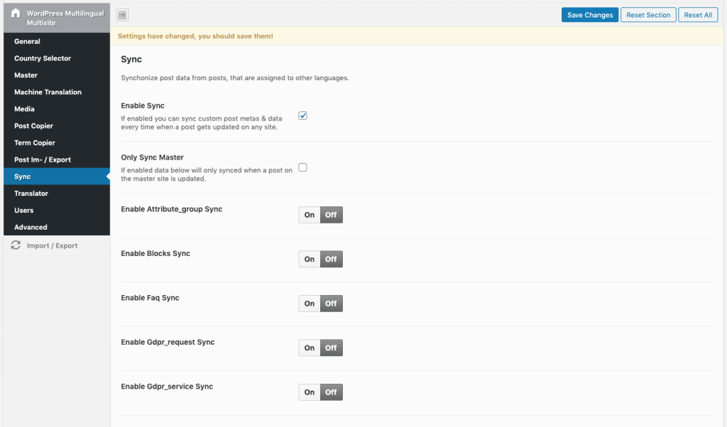 enable post type synchronization across your multisite