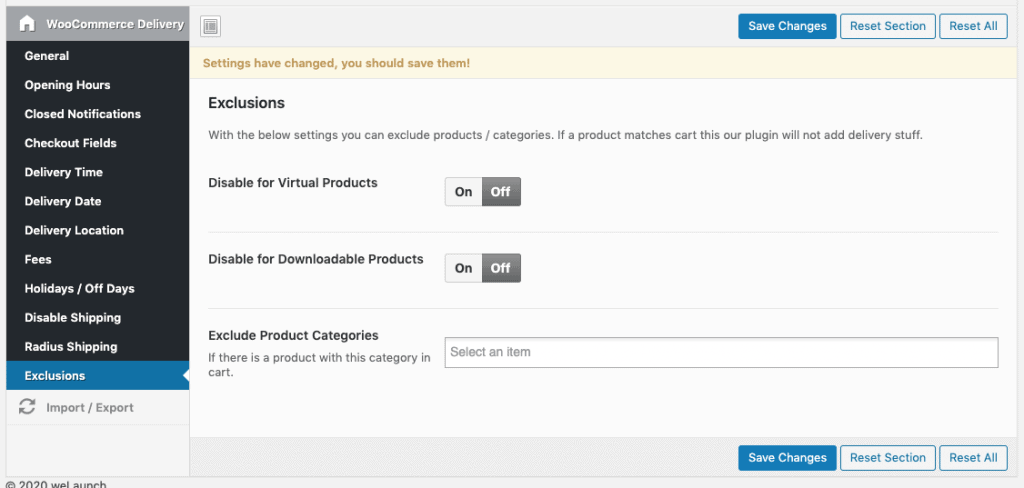 exclude product from delivery
