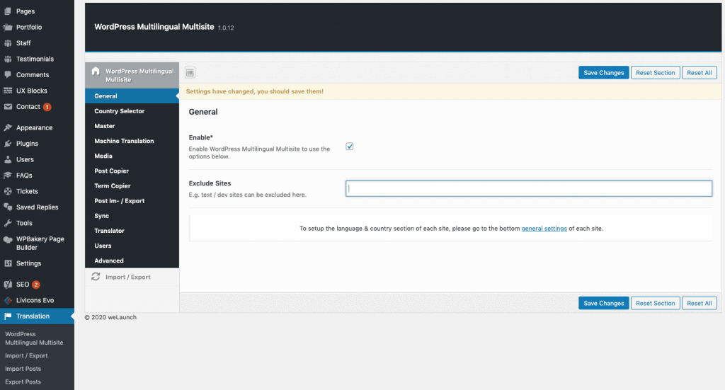 configuración multilingüe general