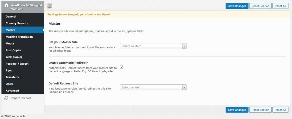 master site configuration