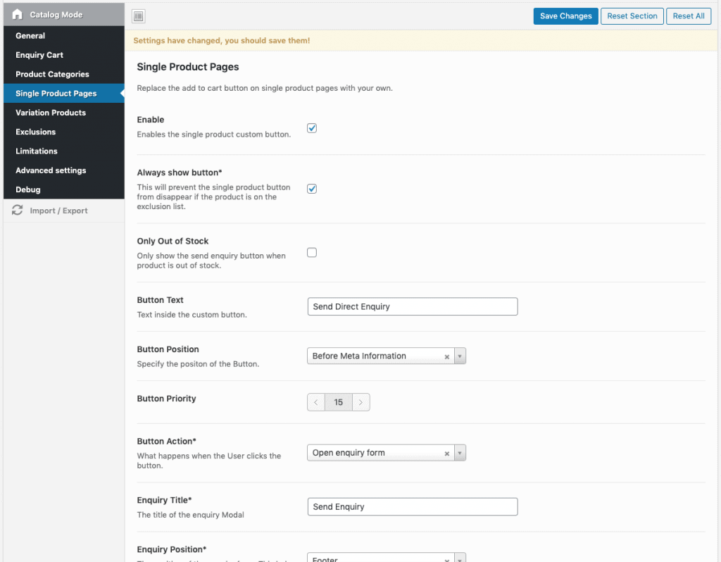 single product enquiry modal