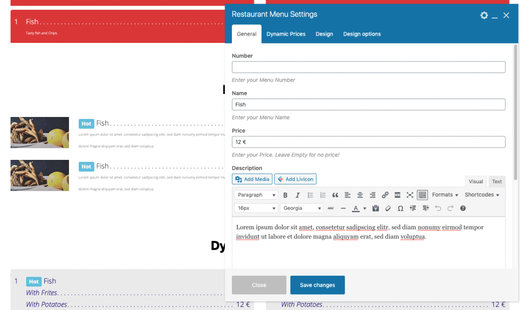 vc restaurant menu plugin