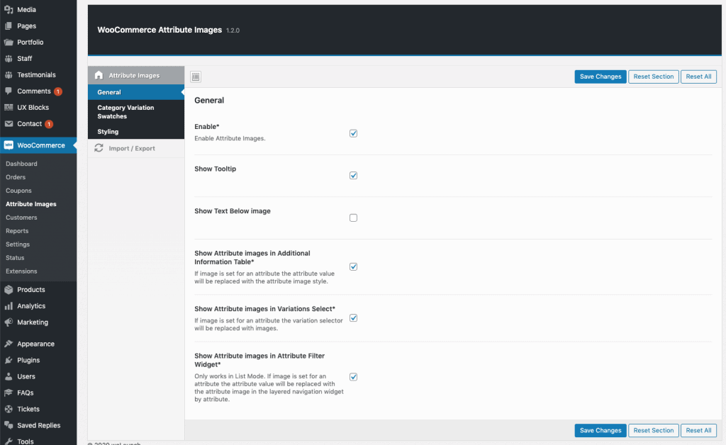 WooCommerce attribute images settings