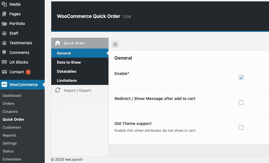 Paramètres généraux de la commande rapide WooCommerce