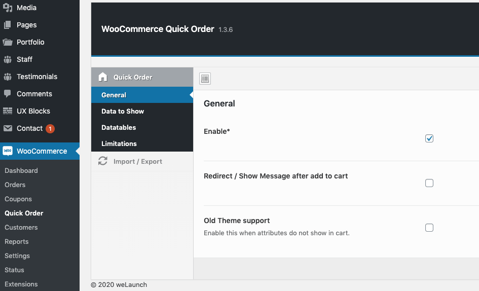 WooCommerce quick order general settings