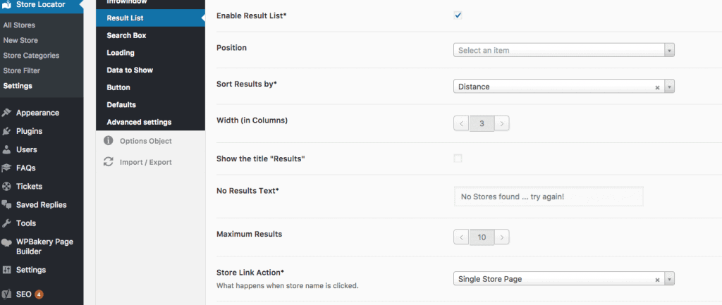 increase maximum results in wp store locator