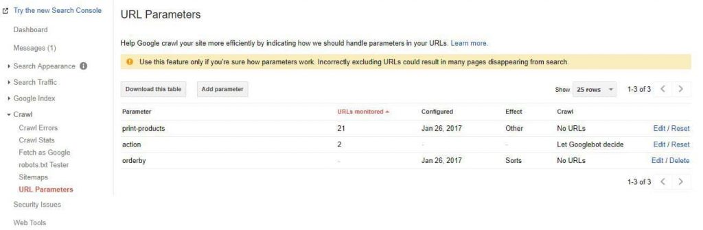 Parámetros de URL en Google Search Console