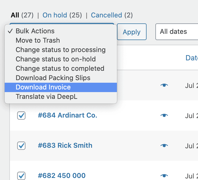 bulk download invoices or packing slips