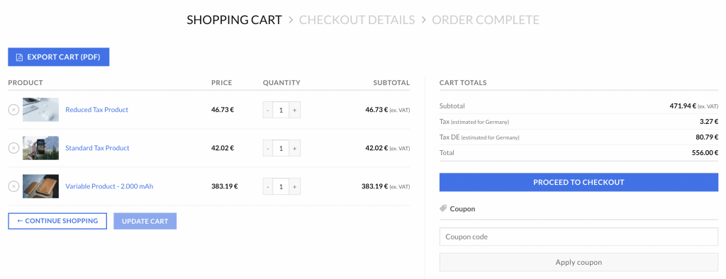 example cart pdf export