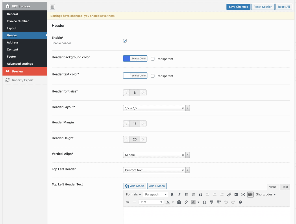 header configure