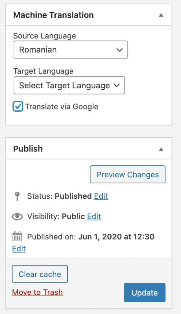 use machine translations to translate a single post