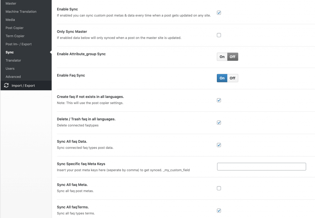 synchronize custom post type faq in your multisite