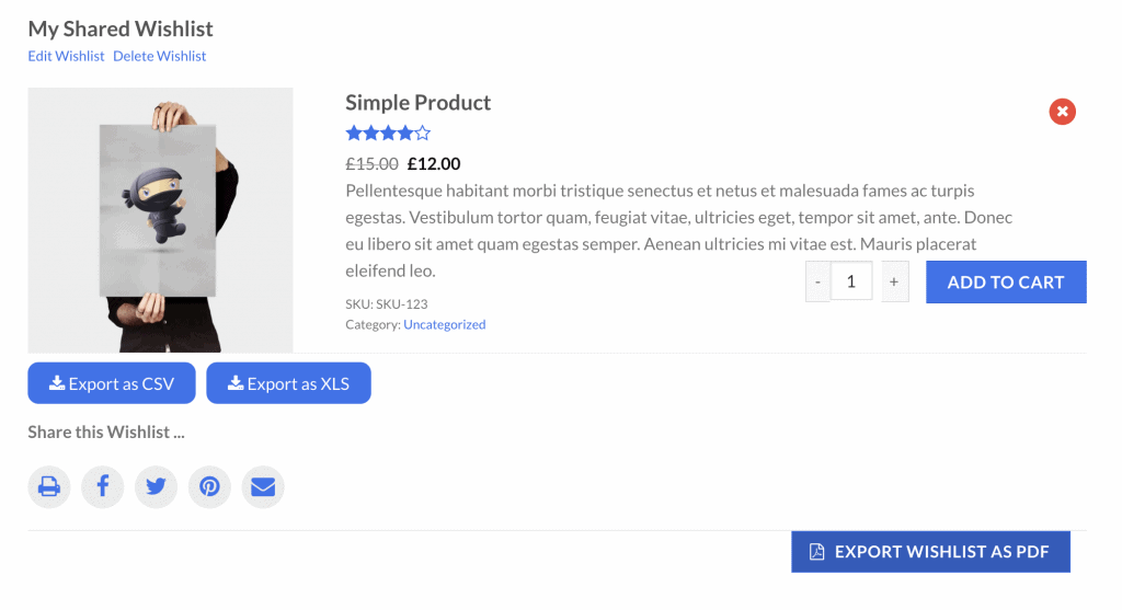 export woocommerce wishlist as pdf