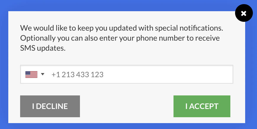 example popup asking for phone and desktop notifications