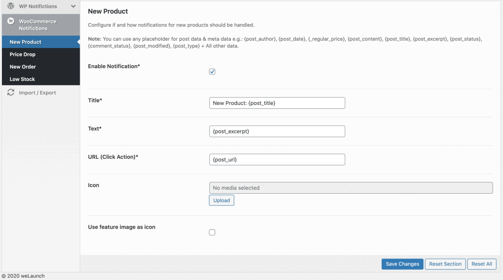 notificación de nuevos productos