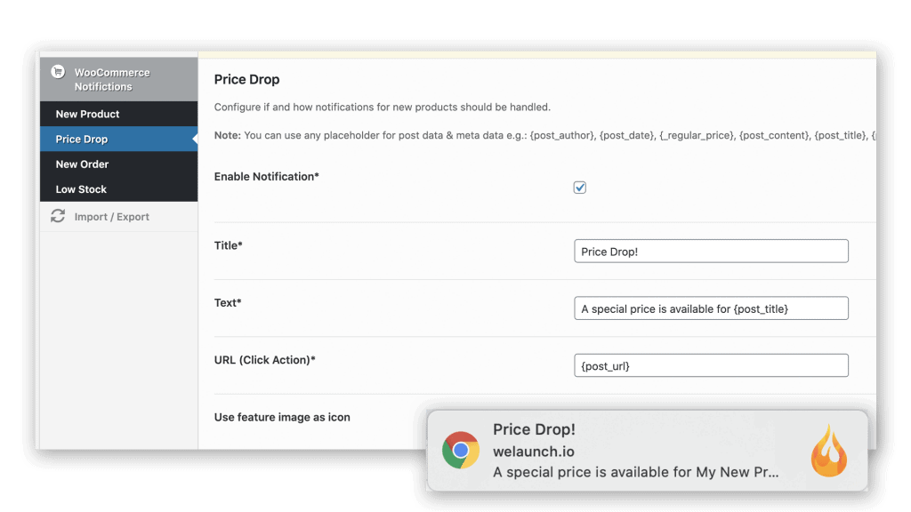 WooCommerce price drop notification