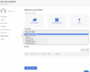 WooCommerce new ticket form