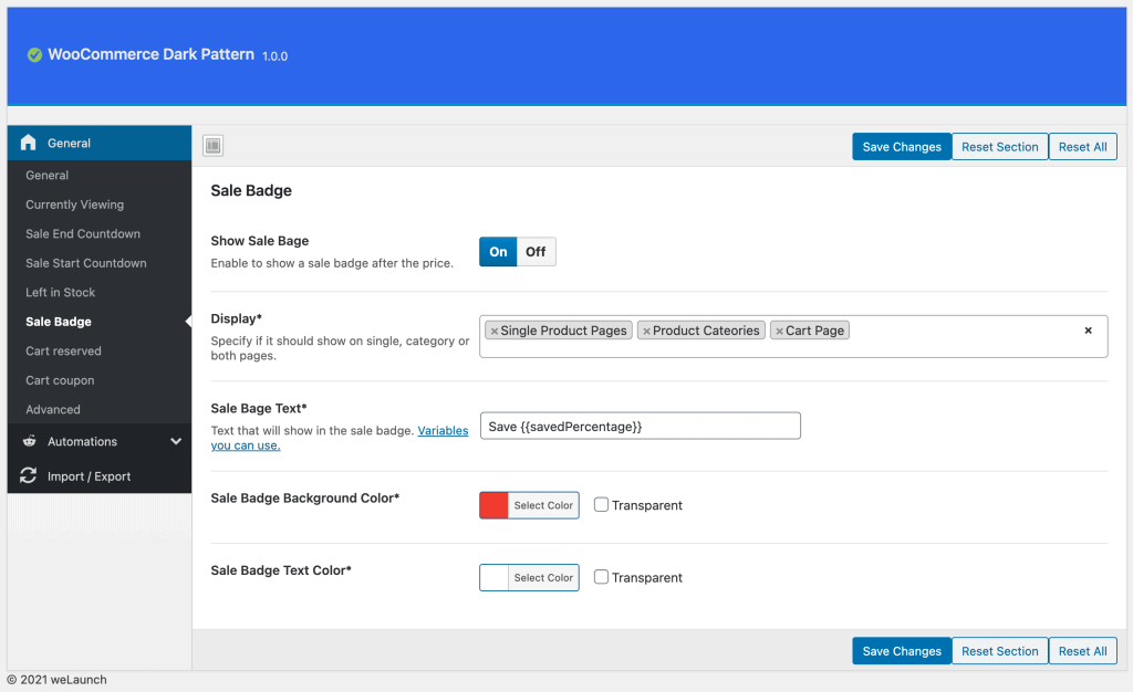 woocommerce sales pattern admin settings