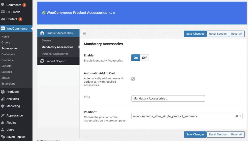 woocommerce product accessories plugin settings