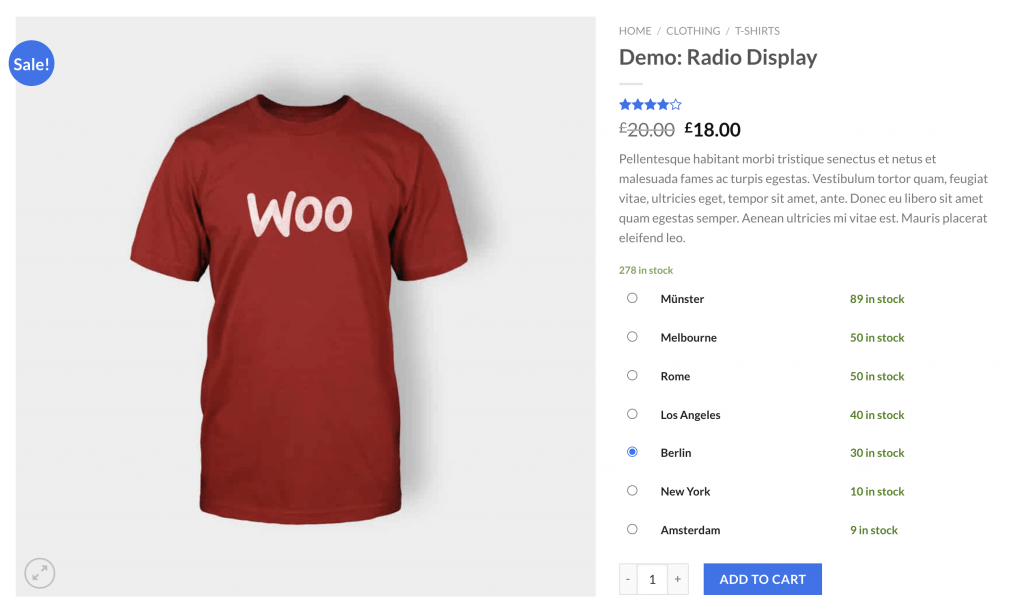 product page radio display