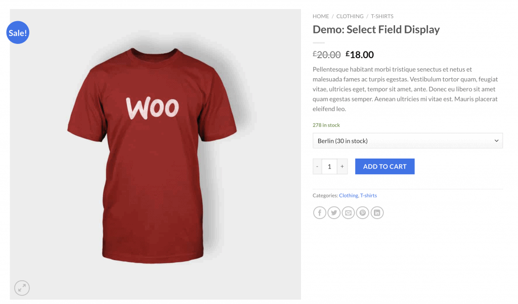 product page select display