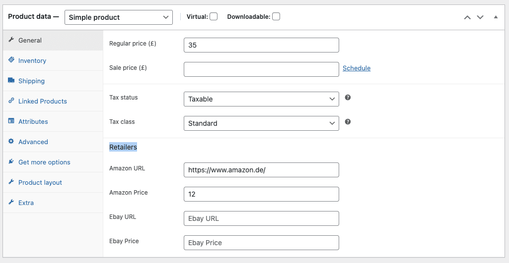edit single products to add retailers