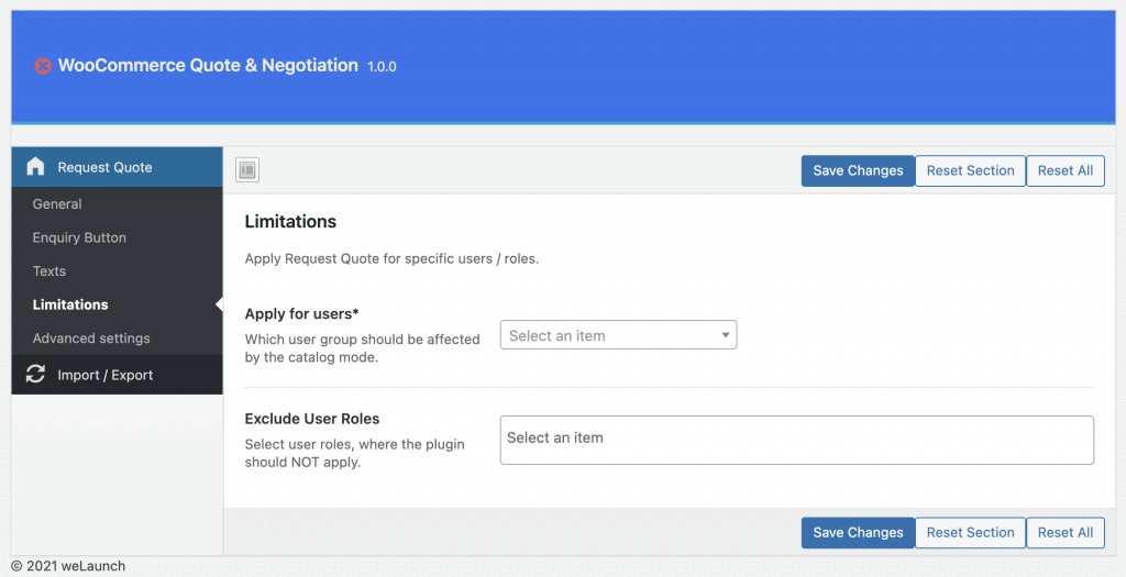 limit access to request a quote